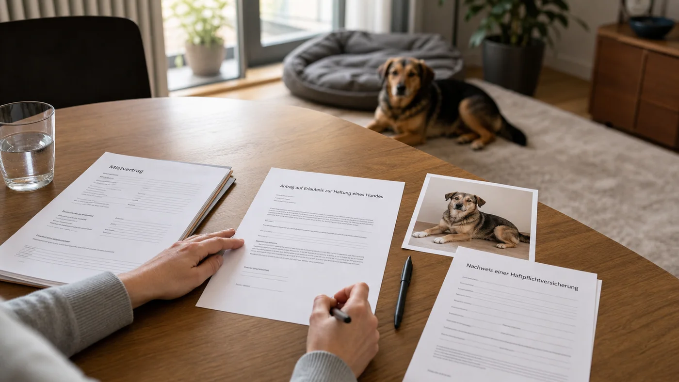 Schriftlicher Antrag zur Hundehaltung mit Mietvertrag, Tierprofil und Haftpflichtnachweis